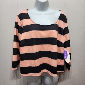 NWT Ashley Nell Tipton Blouse 1X Long Sleeve Striped Pink Black Casual B904